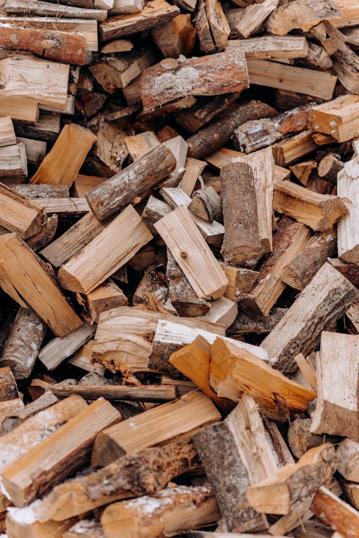 A pile of neatly chopped firewood ready for burning during the winter months.